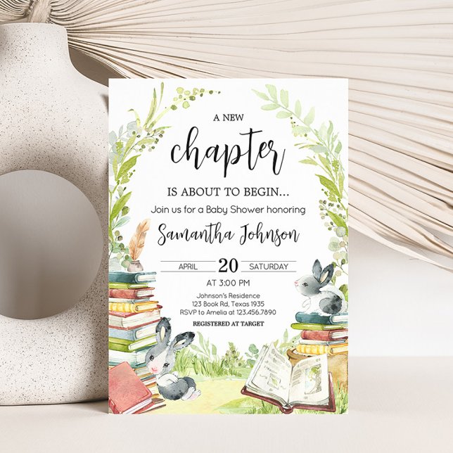 Storybook Neues Kapitel Baby-Dusche Einladung (Vintage Storybook Rabbit Baby Shower Invitation)
