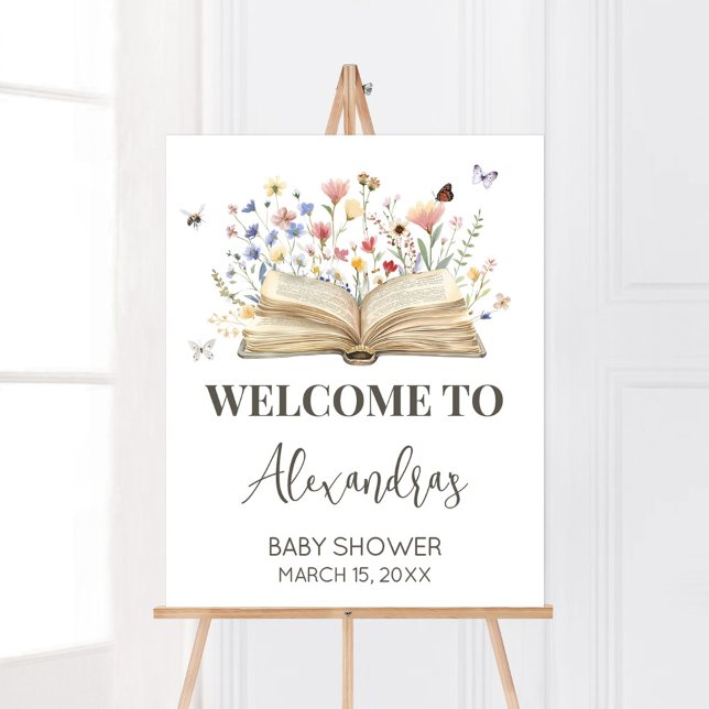 Storybook Neues Kapitel Begins Baby Dusche Willkom Poster (New Chapter Begins Storybook Baby Shower Welcome Sign)