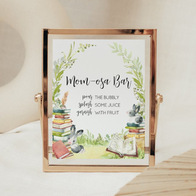 Storybook New Chapter Baby Shooze Mama Osa Bar Poster (Vintage Storybook Rabbit Baby Shower Mom Osa Bar Sign)