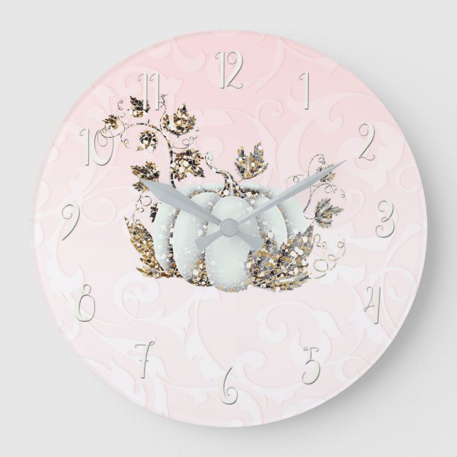 Storybook Pink & White Pumpkin Fairy Tale Große Wanduhr (Vorderseite)