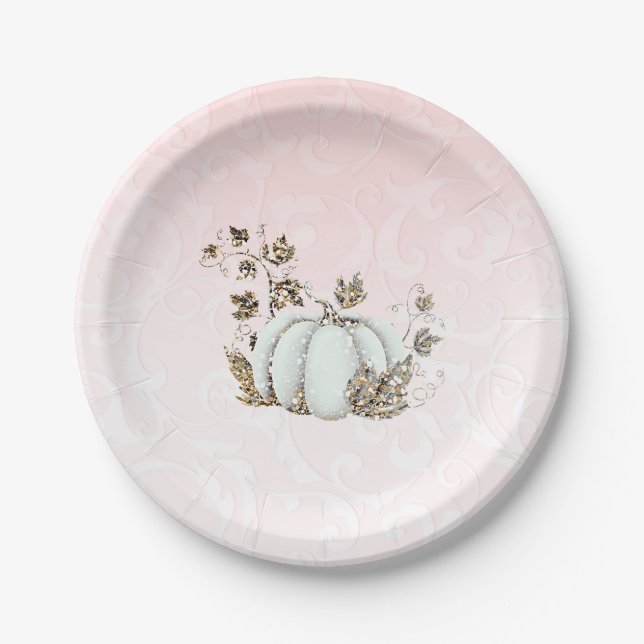 Storybook Pink & White Pumpkin Fairy Tale Party Pappteller (Vorderseite)