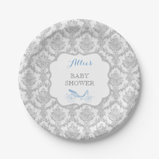 Storybook Prince Carriage Blue Damask Fairytale Pappteller