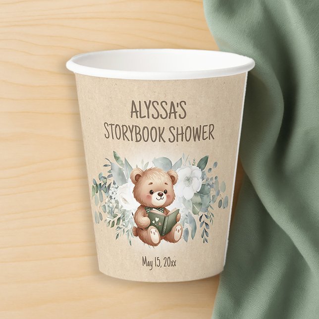 Storybook Teddy Bear Greenerenery Baby Shower Pappbecher (Storybook teddy bear baby shower paper cups)