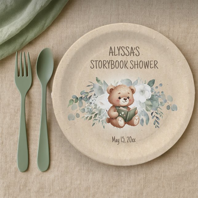 Storybook Teddy Bear Greenerenery Baby Shower Pappteller (Storybook teddy bear baby shower paper plates)