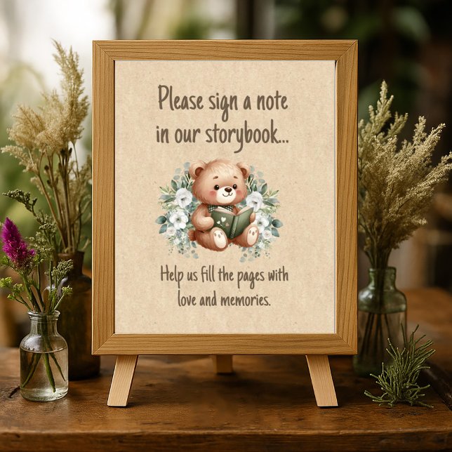 Storybook Teddy Bear Guestbook Poster (Storybook teddy bear baby shower "Sign our guestbook" poster)