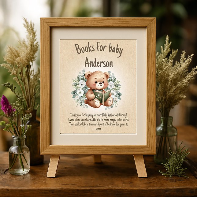 Storybook Teddy Bear Vintag Books Baby Poster (Books for baby thank you poster (only))