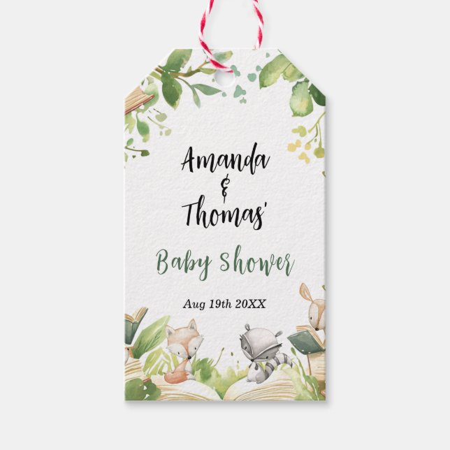 Storybook Themed Woodland Animals Baby Dusche Geschenkanhänger (Vorderseite)