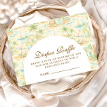 Storybook Tropical Animals Diapper Raffle Begleitkarte<br><div class="desc">A whimsical watercolor design featuring a playful mix of pastel summer animals surrounded by tropical leaves, seashells, starfish, and soft botanical details. The cheerful palette of peach, mint, coral, and soft blue creates a light storybook atmosphere, while the elegant arch layout keeps the celebration details beautifully framed and easy to...</div>