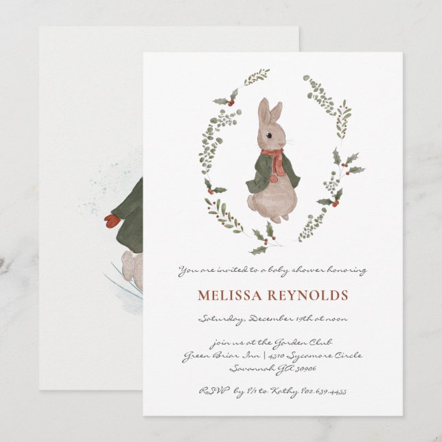 Storybook | Winter Bunny Baby Shower Einladung (Vorne/Hinten)