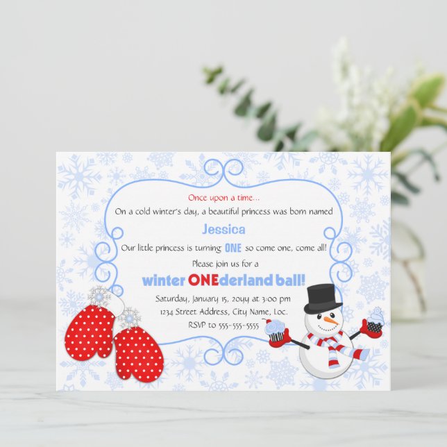 Storybook Winter Onederland Ball Birthday Einladung (Stehend Vorderseite)