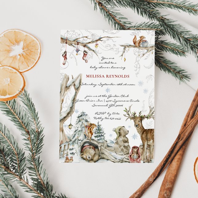 Storybook | Winter Woodland Forest Baby Dusche Einladung (Von Creator hochgeladen)