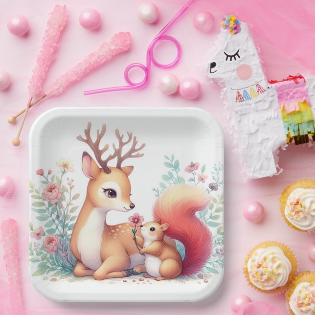 Storybook Woodland Babies Hirsch und Chipmunk Pappteller (Party)