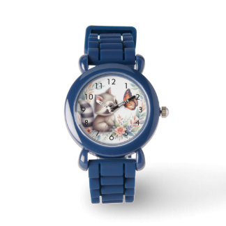 Storybook Woodland Babies Raccoon und Butterfly Armbanduhr