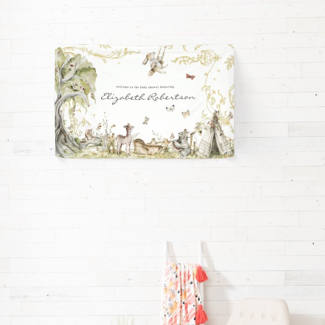Storybook | Woodland Forest Baby Dusche Willkommen Banner (InSitu)