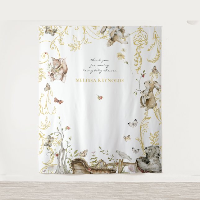 Storybook | Woodland Forest Baby Shower Wandteppich (Vorderseite)