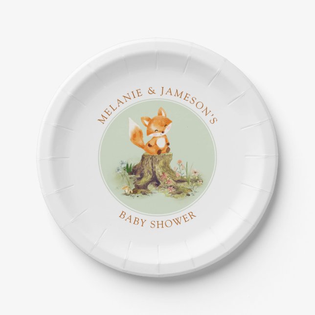Storybook Woodland Fox Babydusche Pappteller (Vorderseite)
