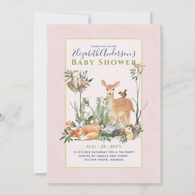 Storytime Woodland Animals Forest Baby Dusche Invi Einladung (Vorderseite)
