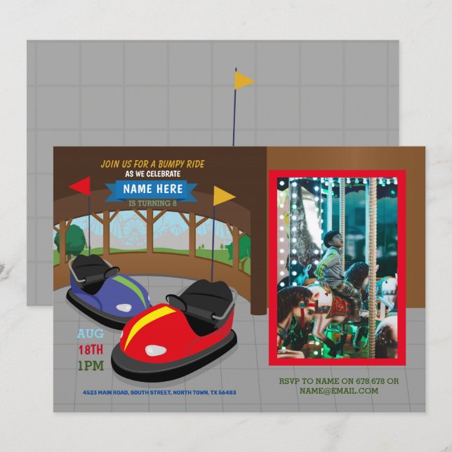 Stoßstange Autos Geburtstagsaufenthalt Foto Einladung (Vorne/Hinten)