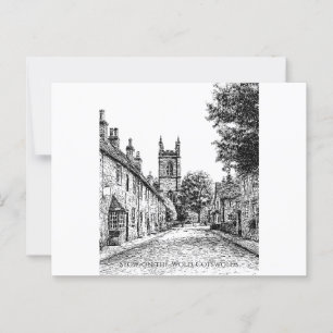 Stow-the-Wold Village Sketch, Cotswolds England Postkarte