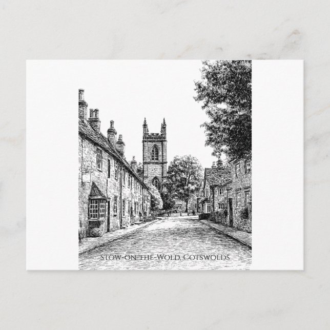 Stow-the-Wold Village Sketch, Cotswolds England Postkarte (Vorderseite)