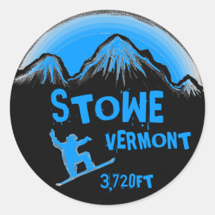 Stowe Vermont blaue Snowboardkunstaufkleber Runder Aufkleber