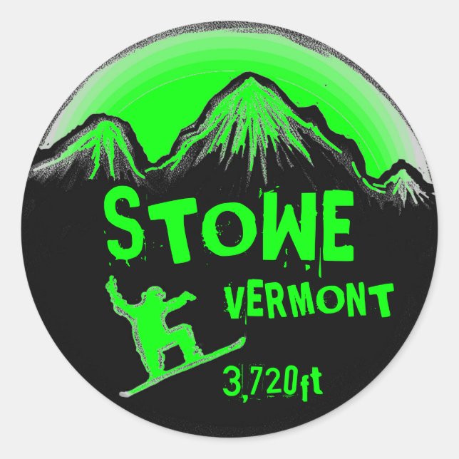 Stowe Vermont hellgrüne Snowboardkunstaufkleber Runder Aufkleber (Vorderseite)