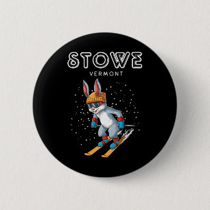 Stowe Vermont - Lustiger Ski-Hase Button