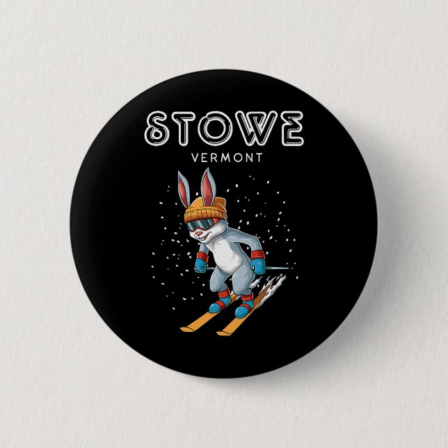 Stowe Vermont - Lustiger Ski-Hase  Button (Vorderseite)