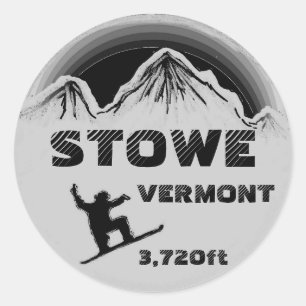 Stowe Vermont Schwarz-Grau-Snowboard-Kunstaufklebe Runder Aufkleber