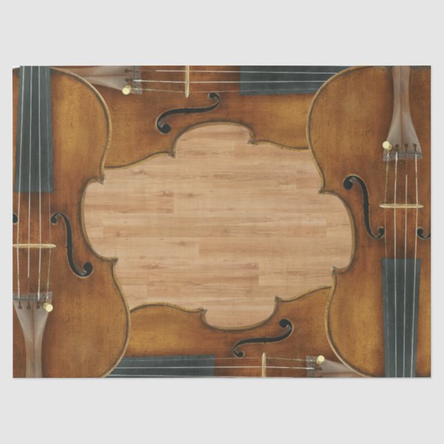 Stradivari Violinen-Quartett auf hölzernem Seidenpapier (Vorderseite)