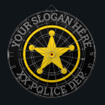 Strafverfolgungsbehörde der Zollabteilung Dartscheibe<br><div class="desc">Polizeiabteilung Strafverfolgungsbehörde Dartboard. Maßgeschneiderte Wanddekoration personalisiert mit Ihrem Namen,  Präzision,  Kraft,  Landkreis,  Gefängnis,  Korrektur-Einrichtung,  Gefängnis etc. Gelbes Polizeistern-Abzeichen mit Rundtext. Alle individuell anpassbaren Farben. Fun Darts Spiel für Zuhause,  Büro,  Arbeitsplatz,  Garage,  Bar,  Café,  Pub,  Kinderfeier,  Garten etc. Schutz und Dienst.</div>