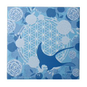 Strahl,Blume des Lebens, blau, Mandala,Zen,Chakra, Fliese