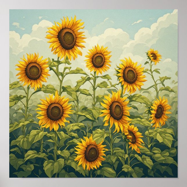 Strahlen Sonnenblumen himmelwärts Poster (Vorne)
