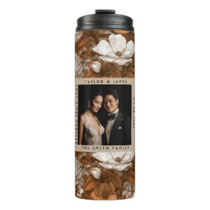 Strahlend goldene Gardenien-Blumen Ziel Hochzeit Thermosbecher