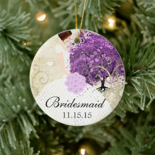 Strahlend Lila Herz Blatt Baum Hochzeit Keramik Ornament