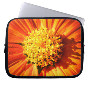 Strahlend orangefarbene Blumen-Laptoptasche, botan Laptopschutzhülle