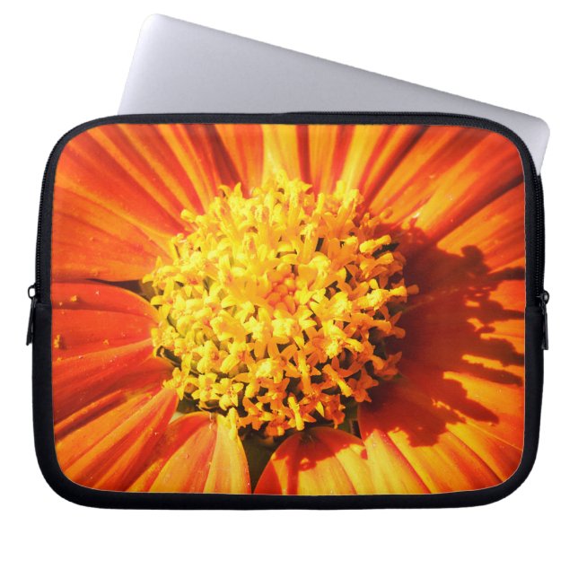 Strahlend orangefarbene Blumen-Laptoptasche, botan Laptopschutzhülle (Vorderseite)