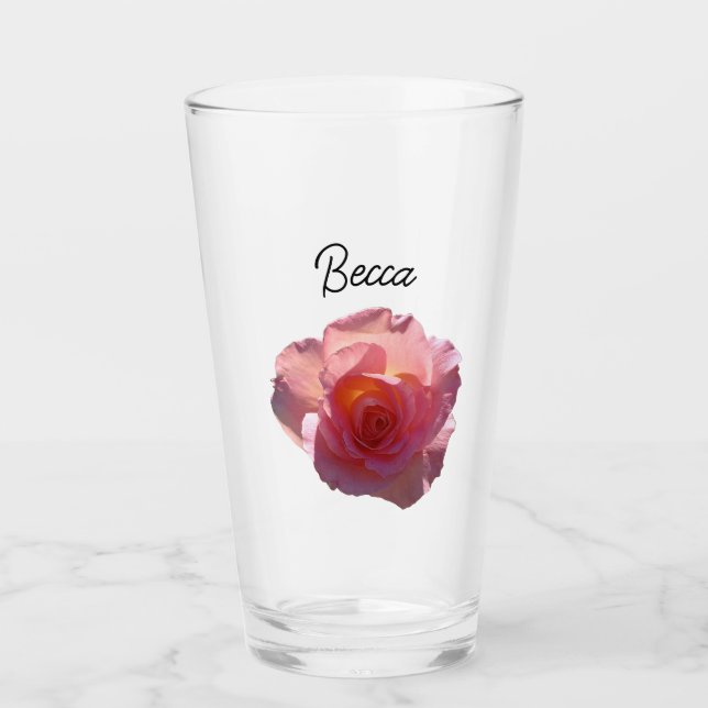 Strahlend Rosa Teerose Personalisiert Glas (Vorderseite)