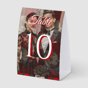 Strahlend rote Gardenien funkeln Retro-Hochzeit Tischaufsteller