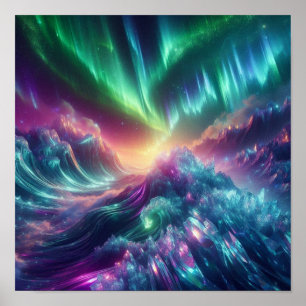 Strahlende Aurora-Kristallwelle-Horizont-Glanz Poster