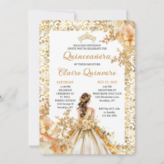 Strahlende Blüten Florale Prinzessin Gold Quincean Einladung