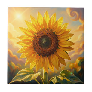 Strahlende goldene Sonnenblume Sonnenuntergang Fliese