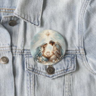 Strahlende Heilige Familie Weihnachtsszene Button