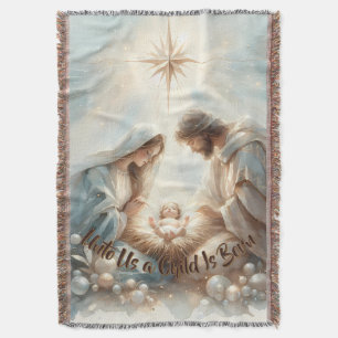 Strahlende Heilige Familie Weihnachtsszene Decke