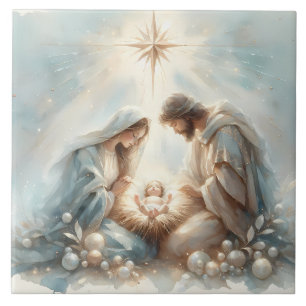 Strahlende Heilige Familie Weihnachtsszene Fliese