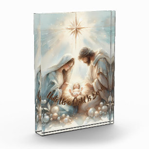 Strahlende Heilige Familie Weihnachtsszene Fotoblock