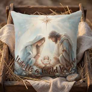 Strahlende Heilige Familie Weihnachtsszene Kissen