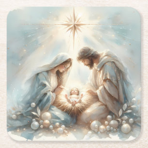 Strahlende Heilige Familie Weihnachtsszene Rechteckiger Pappuntersetzer