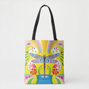 Strahlende Libelle und Wildblumen Tasche