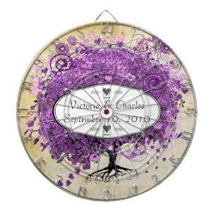 Strahlende Lila Herzblatt-Baum-Hochzeit Dartscheibe
